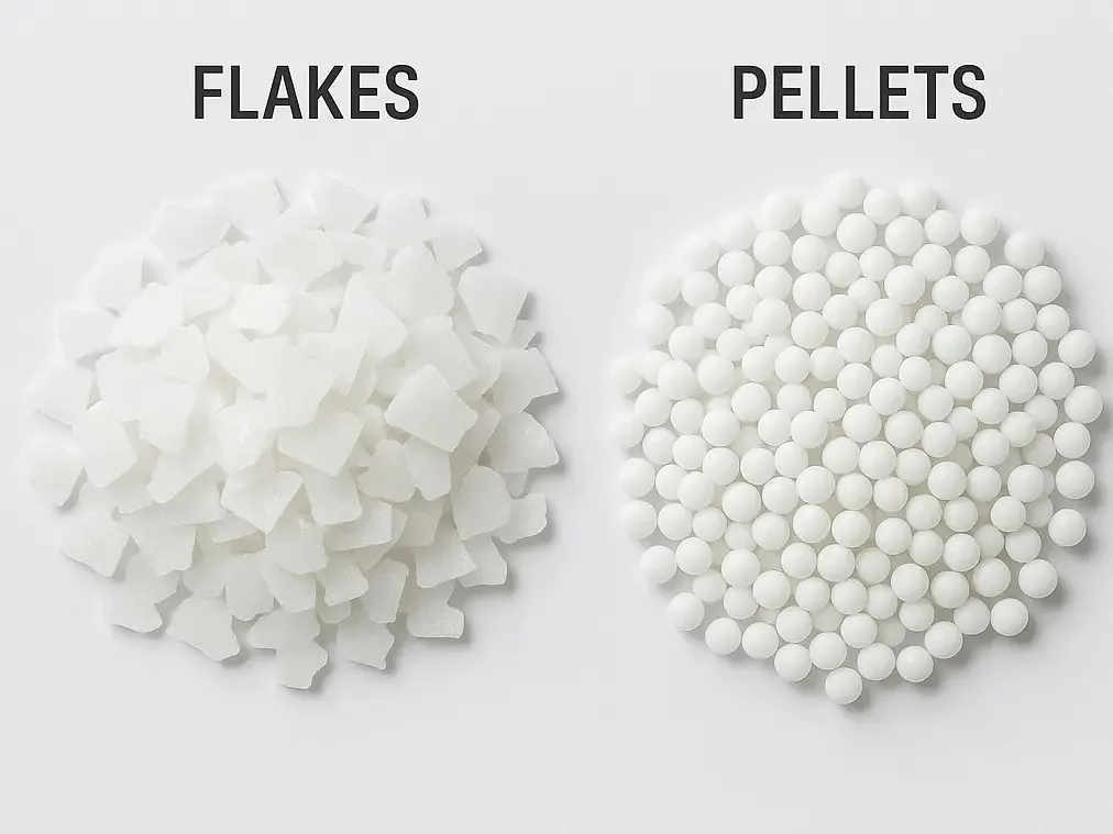 White caustic soda flakes and pellets