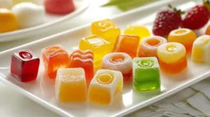 Assorted fruit jellies on a plate – vibrant colors