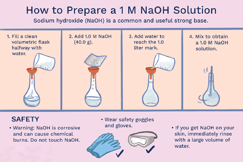 Mixing sodium hydroxide solution safely
